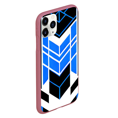 Чехол iPhone 11 Pro матовый Blue and black stripes on a white background / 3D-Малиновый – фото 2