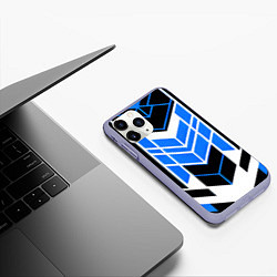 Чехол iPhone 11 Pro матовый Blue and black stripes on a white background, цвет: 3D-светло-сиреневый — фото 2