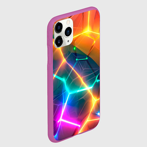 Чехол iPhone 11 Pro матовый Яркий градиент в разломленных плитах с желтым свет / 3D-Фиолетовый – фото 2