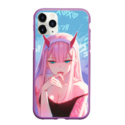 Чехол iPhone 11 Pro матовый Zero two аниме, цвет: 3D-фиолетовый