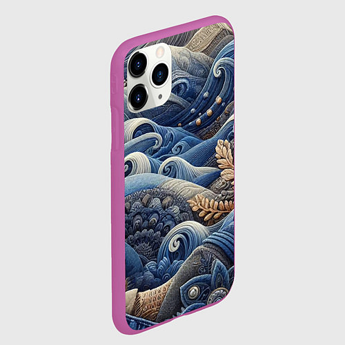 Чехол iPhone 11 Pro матовый Джинсовые волны - нейросеть / 3D-Фиолетовый – фото 2