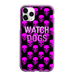 Чехол iPhone 11 Pro матовый Watch dogs neon skull, цвет: 3D-фиолетовый