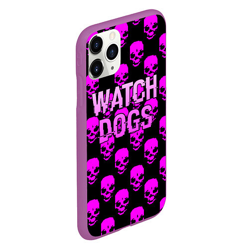 Чехол iPhone 11 Pro матовый Watch dogs neon skull / 3D-Фиолетовый – фото 2