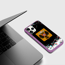 Чехол iPhone 11 Pro матовый Российская империя герб глитч, цвет: 3D-фиолетовый — фото 2