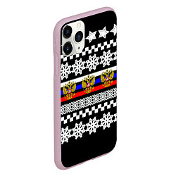 Чехол iPhone 11 Pro матовый Rusiia winter pattern, цвет: 3D-розовый — фото 2