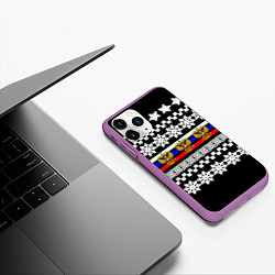 Чехол iPhone 11 Pro матовый Rusiia winter pattern, цвет: 3D-фиолетовый — фото 2