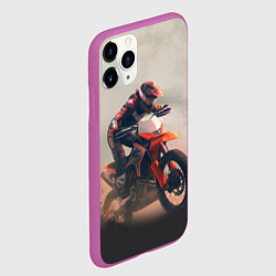 Чехол iPhone 11 Pro матовый Мотоциклист - гонка, цвет: 3D-фиолетовый — фото 2