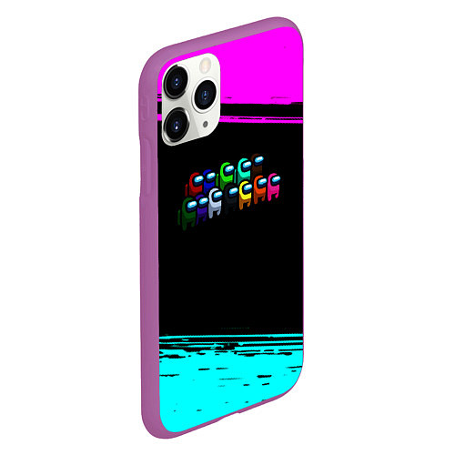 Чехол iPhone 11 Pro матовый Among us neon colors / 3D-Фиолетовый – фото 2