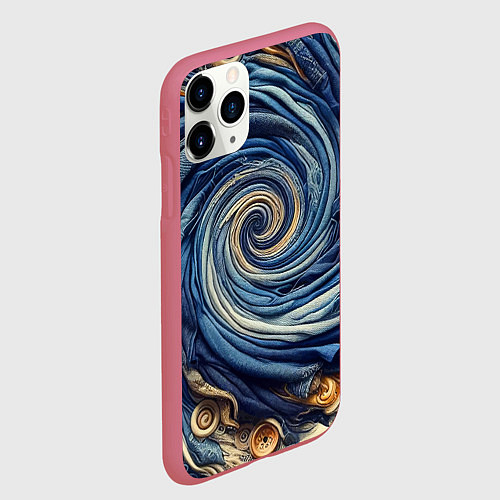 Чехол iPhone 11 Pro матовый Воронка из джинсы и пуговиц - нейросеть / 3D-Малиновый – фото 2