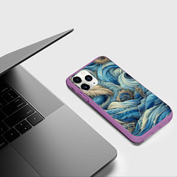 Чехол iPhone 11 Pro матовый Паттерн из перьев и джинсы - нейросеть, цвет: 3D-фиолетовый — фото 2