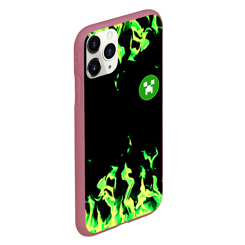 Чехол iPhone 11 Pro матовый Minecraft green flame / 3D-Малиновый – фото 2
