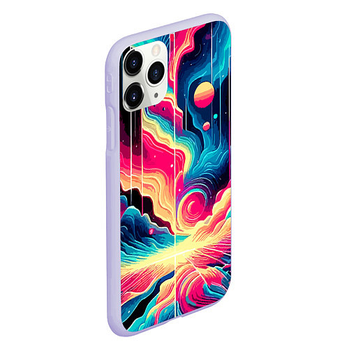 Чехол iPhone 11 Pro матовый Neon space fantasy - ai art / 3D-Светло-сиреневый – фото 2