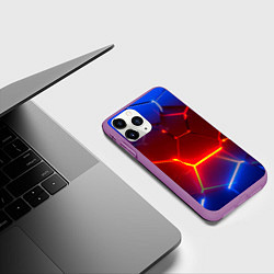 Чехол iPhone 11 Pro матовый Светящиеся лавой неоновые плиты в разломе, цвет: 3D-фиолетовый — фото 2