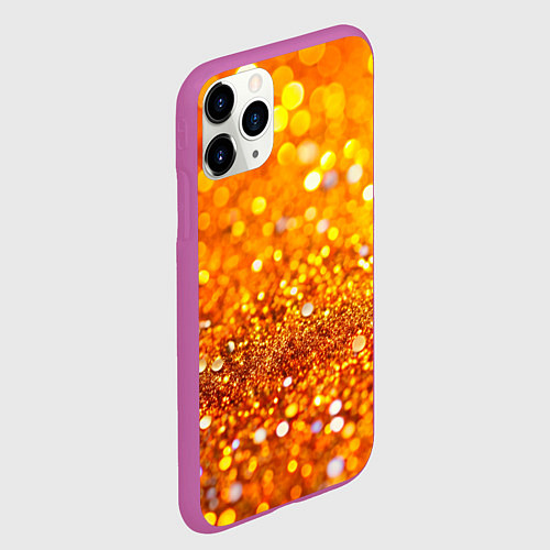 Чехол iPhone 11 Pro матовый Оранжевые и желтые блестяшки боке / 3D-Фиолетовый – фото 2