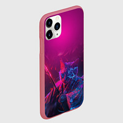 Чехол iPhone 11 Pro матовый Кот самурай с катаной киберпанк, цвет: 3D-малиновый — фото 2