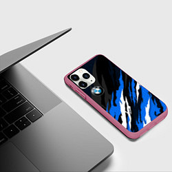 Чехол iPhone 11 Pro матовый БМВ - синий гексагон, цвет: 3D-малиновый — фото 2