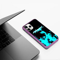 Чехол iPhone 11 Pro матовый Cyberpunk neon flame, цвет: 3D-фиолетовый — фото 2