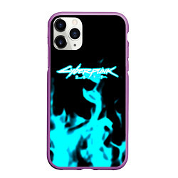 Чехол iPhone 11 Pro матовый Cyberpunk neon flame, цвет: 3D-фиолетовый
