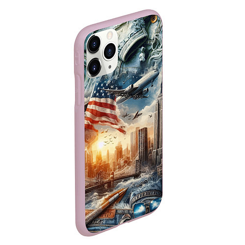 Чехол iPhone 11 Pro матовый Американский коллаж - нейросеть / 3D-Розовый – фото 2