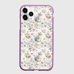 Чехол iPhone 11 Pro матовый Нежная белочка в цветах, цвет: 3D-фиолетовый