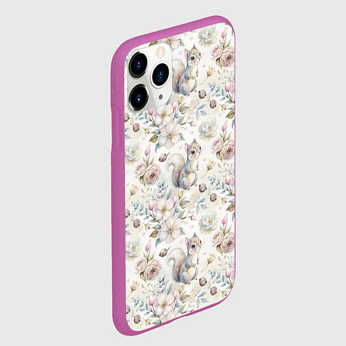 Чехол iPhone 11 Pro матовый Нежная белочка в цветах / 3D-Фиолетовый – фото 2