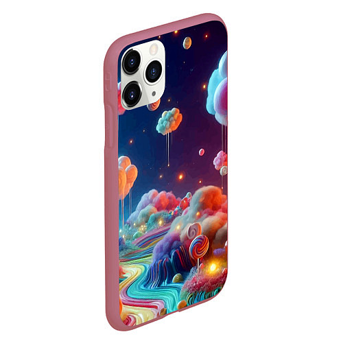 Чехол iPhone 11 Pro матовый Planet chupa chups - neon glow / 3D-Малиновый – фото 2