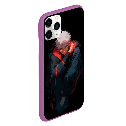 Чехол iPhone 11 Pro матовый Парень в темноте в стиле манга - manga dark / 3D-Фиолетовый – фото 2