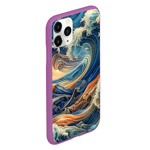 Чехол iPhone 11 Pro матовый Джинсовый шторм - нейросеть / 3D-Фиолетовый – фото 2