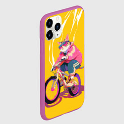 Чехол iPhone 11 Pro матовый Кот на велосипеде жёлтый фон, цвет: 3D-фиолетовый — фото 2