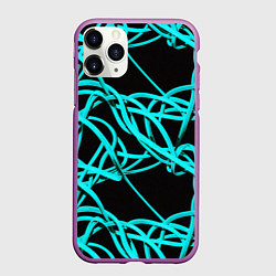 Чехол iPhone 11 Pro матовый Ярко голубые линии, цвет: 3D-фиолетовый