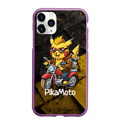 Чехол iPhone 11 Pro матовый Пикачу мотоциклист, цвет: 3D-фиолетовый