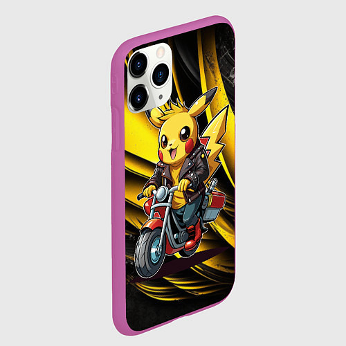 Чехол iPhone 11 Pro матовый Пикачу на красном мотоцикле / 3D-Фиолетовый – фото 2