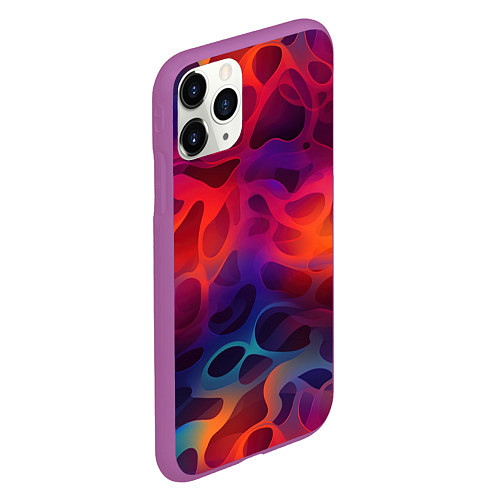 Чехол iPhone 11 Pro матовый Паттерн неоновой волны / 3D-Фиолетовый – фото 2