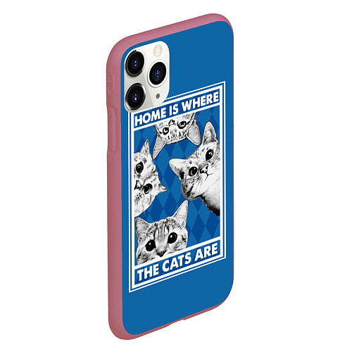 Чехол iPhone 11 Pro матовый Home is where the cats are / 3D-Малиновый – фото 2