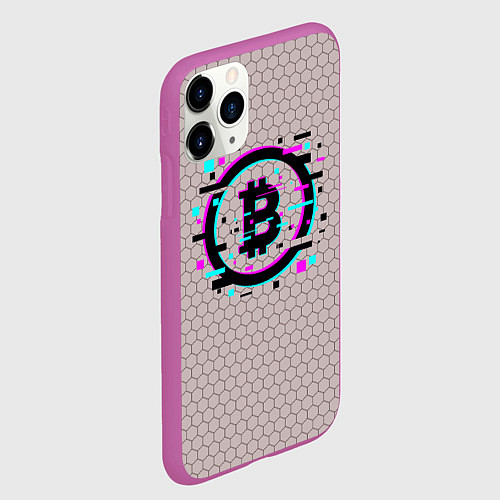 Чехол iPhone 11 Pro матовый Биткоин символ - сетка / 3D-Фиолетовый – фото 2