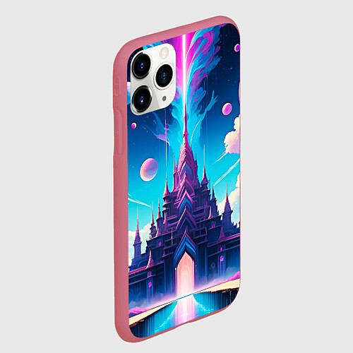 Чехол iPhone 11 Pro матовый Сказочный город - пейзаж / 3D-Малиновый – фото 2