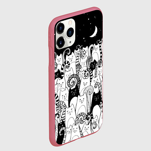 Чехол iPhone 11 Pro матовый Коты с креативными хвостами / 3D-Малиновый – фото 2