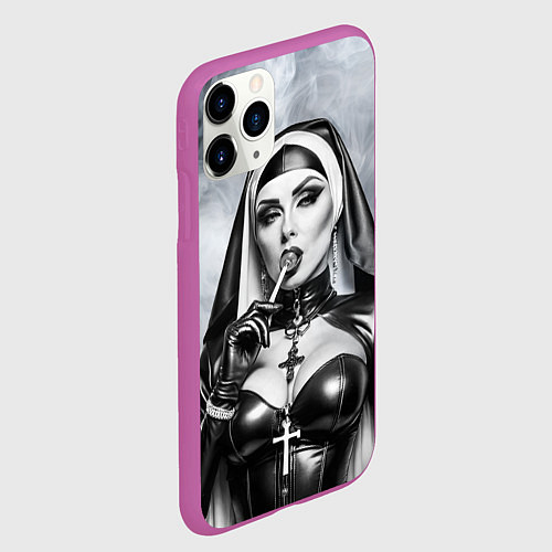 Чехол iPhone 11 Pro матовый Пошлая монахиня с чупа чупсом / 3D-Фиолетовый – фото 2