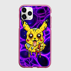 Чехол iPhone 11 Pro матовый Растекшийся Пикачу зомби на неоне, цвет: 3D-малиновый