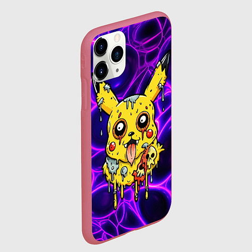 Чехол iPhone 11 Pro матовый Растекшийся Пикачу зомби на неоне / 3D-Малиновый – фото 2