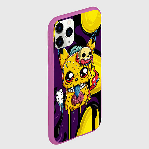 Чехол iPhone 11 Pro матовый Зомби Пикачу и желтые пятна / 3D-Фиолетовый – фото 2