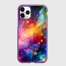 Чехол iPhone 11 Pro матовый Геометрический неоновый космос - нейросеть, цвет: 3D-фиолетовый