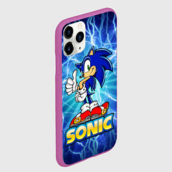 Чехол iPhone 11 Pro матовый Соник синий еж, цвет: 3D-фиолетовый — фото 2