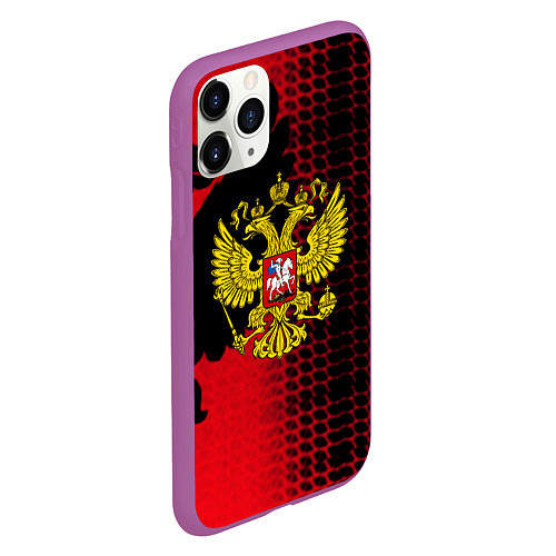 Чехол iPhone 11 Pro матовый Россия герб патриотический стиль / 3D-Фиолетовый – фото 2