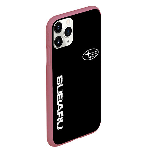 Чехол iPhone 11 Pro матовый Subaru logo white / 3D-Малиновый – фото 2