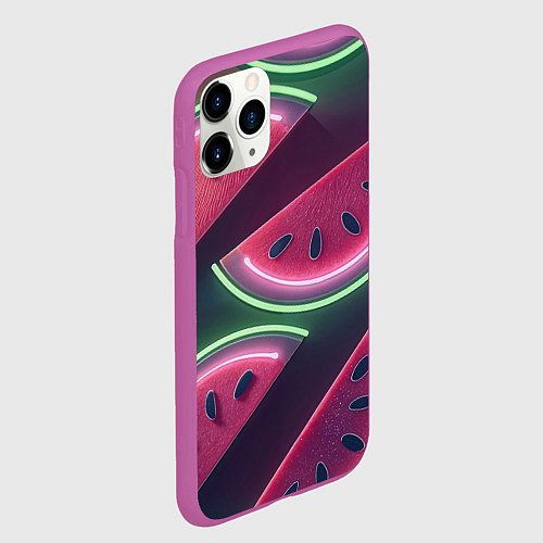Чехол iPhone 11 Pro матовый Дольки арбуза неон / 3D-Фиолетовый – фото 2