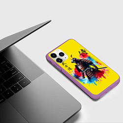 Чехол iPhone 11 Pro матовый Японский самурай - акварель Япония, цвет: 3D-фиолетовый — фото 2