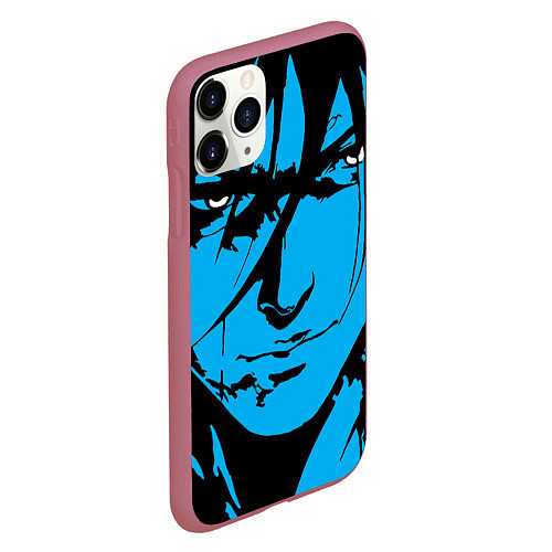 Чехол iPhone 11 Pro матовый Лицо самурая в стиле манга - manga guy / 3D-Малиновый – фото 2