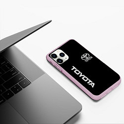 Чехол iPhone 11 Pro матовый Toyota logo white steel, цвет: 3D-розовый — фото 2