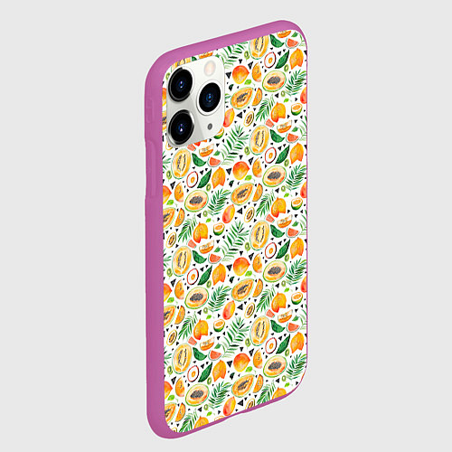 Чехол iPhone 11 Pro матовый Акварельные тропические фрукты / 3D-Фиолетовый – фото 2